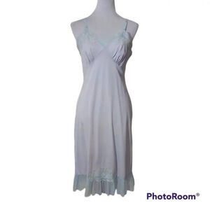 Vintage Baby Blue Kayser Tiny Pleats and Lace Full Slip with Adjustable Shoulder